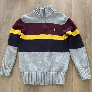 Ralph Lauren Zip-Up Sweater in Gray, Burgundy, and Yellow